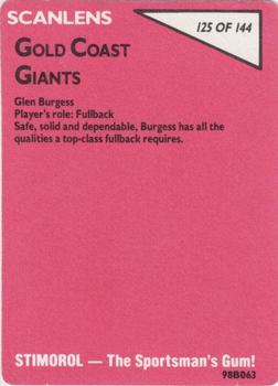 1988 Scanlens #125 Glenn Burgess Back